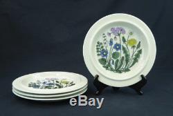 Arabia Flora Set of 4 Dinner Plates Purple Blue Yellow White Floral Finland