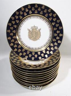 Atq Sevres France Napoleon III Chateau Tuileries Cobalt Bees Armorial 12 Plates