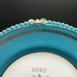 Aynsley 7879 Turquoise + Gold Dinner Plate With Pink Cabbage Rose Center Ch6339