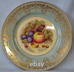 Aynsley Orchard Gold with Teal or Turquoise Dinner Plate 10 3/8 Signed