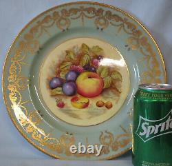 Aynsley Orchard Gold with Teal or Turquoise Dinner Plate 10 3/8 Signed