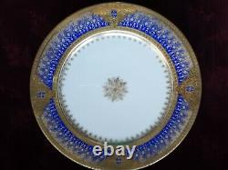 BERNARDAUD Limoges Saphire Blue & Gold Dinner Plates Set/6 Stunning