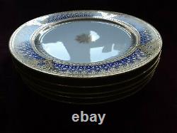 BERNARDAUD Limoges Saphire Blue & Gold Dinner Plates Set/6 Stunning