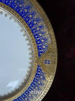 BERNARDAUD Limoges Saphire Blue & Gold Dinner Plates Set/6 Stunning