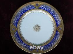 BERNARDAUD Limoges Saphire Blue & Gold Dinner Plates Set/6 Stunning