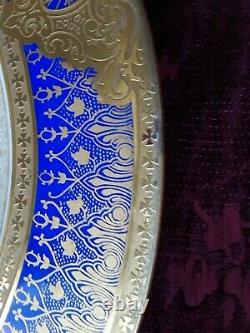 BERNARDAUD Limoges Saphire Blue & Gold Dinner Plates Set/6 Stunning