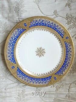 BERNARDAUD Limoges Saphire Blue & Gold Dinner Plates Set/6 Stunning