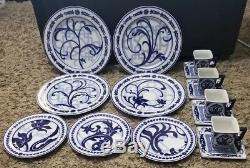 BOMBAY COMPANY Lot of 15 PIECES DINNER / LUNCH Plate TEA CUP White & Blue Floral