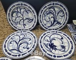 BOMBAY COMPANY Lot of 15 PIECES DINNER / LUNCH Plate TEA CUP White & Blue Floral