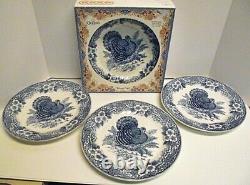 BRAND NEW Myott Factory Queen's Blue Thanksgiving Turkey Set of 4 Dinner Plates
