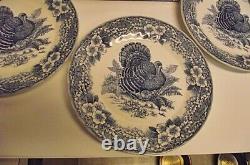 BRAND NEW Myott Factory Queen's Blue Thanksgiving Turkey Set of 4 Dinner Plates