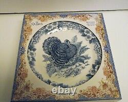 BRAND NEW Myott Factory Queen's Blue Thanksgiving Turkey Set of 4 Dinner Plates