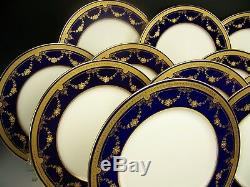 Beautiful Lenox Cobalt Blue Raised Gold Flower Dinner Plates Set Of 12
