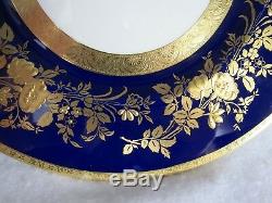 Beautiful Minton Cobalt Blue & Gold 10 3/4 Dinner Plate With Heavy Gold Flowers