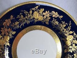 Beautiful Minton Cobalt Blue & Gold 10 3/4 Dinner Plate With Heavy Gold Flowers