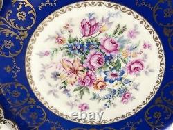 Beautiful Set Of 9 Schlaggenwald Czechoslovakia 10&3/4 Dinner Plates Blue Gold