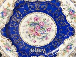 Beautiful Set Of 9 Schlaggenwald Czechoslovakia 10&3/4 Dinner Plates Blue Gold