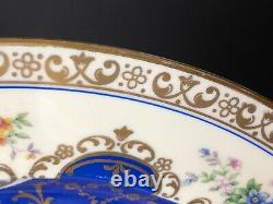 Beautiful Set Of 9 Schlaggenwald Czechoslovakia 10&3/4 Dinner Plates Blue Gold