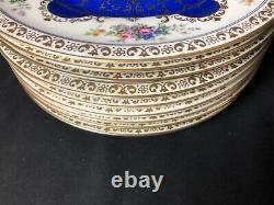 Beautiful Set Of 9 Schlaggenwald Czechoslovakia 10&3/4 Dinner Plates Blue Gold