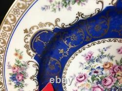 Beautiful Set Of 9 Schlaggenwald Czechoslovakia 10&3/4 Dinner Plates Blue Gold