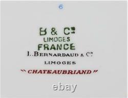 Bernardaud Limoges CHATEAUBRIAND BLUE, Green Red Backstamp Dinner Plate, 10 1/4