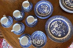 Big Lot Of 36 Churchill Blue Willow England Dinner Plates, Bowls, Cups & Saucers