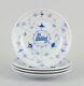 Bing & Grøndahl. Four Blue Fluted dinner plates in hotel/restaurant porcelain