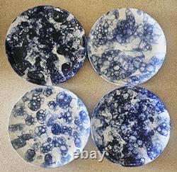 Blue Bubble Glaze Round Plates/Serveware 10.75 Set 4 Banquet Porcelain Rare