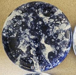Blue Bubble Glaze Round Plates/Serveware 10.75 Set 4 Banquet Porcelain Rare