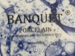 Blue Bubble Glaze Round Plates/Serveware 10.75 Set 4 Banquet Porcelain Rare