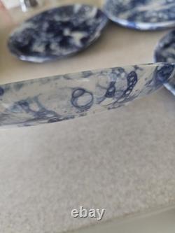 Blue Bubble Glaze Round Plates/Serveware 10.75 Set 4 Banquet Porcelain Rare