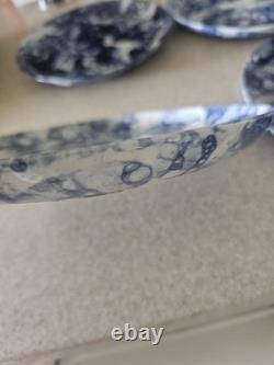 Blue Bubble Glaze Round Plates/Serveware 10.75 Set 4 Banquet Porcelain Rare