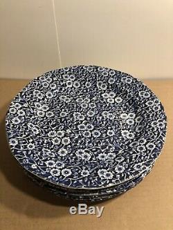 Blue Calico Burleigh Crownford Staffordshire England Dinner Plate 10.5 Lot Of 7