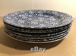 Blue Calico Burleigh Crownford Staffordshire England Dinner Plate 10.5 Lot Of 7