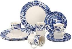 Blue Italian Brocato 12 Piece Dinnerware Set Service for 4 with Earthenware Di