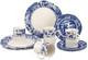 Blue Italian Brocato 12 Piece Dinnerware Set Service for 4 with Earthenware Di