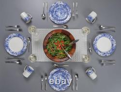 Blue Italian Brocato 12 Piece Dinnerware Set Service for 4 with Earthenware Di