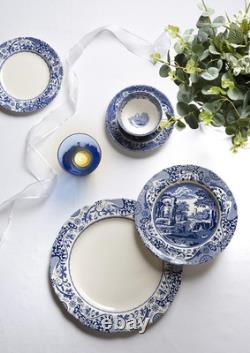 Blue Italian Brocato 12 Piece Dinnerware Set Service for 4 with Earthenware Di