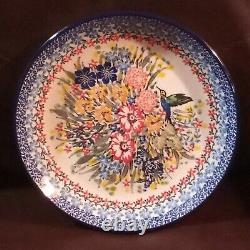 Blue Rose Polish Pottery Hummingbird Dinner Place Setting Lg & Sm Plate Bowl Mug