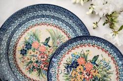 Blue Rose Polish Pottery Hummingbird Dinner Plate