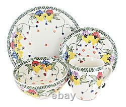 Blue Rose Polish Pottery Majestic Pansy 4 Piece Place Setting Service for 1