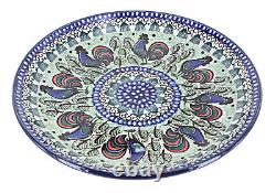 Blue Rose Polish Pottery Rooster Row Dinner Plate