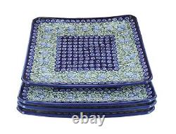 Blue Rose Polish Pottery Seaside Swirl Square Dinner Plate Set