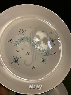 Blue Starburst Blue Heaven Canonsburg Pottery Set Of 4 Dinner Plates 9.5 Rare