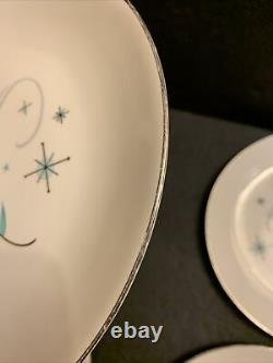 Blue Starburst Blue Heaven Canonsburg Pottery Set Of 4 Dinner Plates 9.5 Rare
