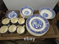Blue Willow Ceramic Dinner Set Blue White Plates Bowls Cups Saucers Made in USA