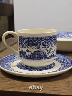 Blue Willow Ceramic Dinner Set Blue White Plates Bowls Cups Saucers Made in USA