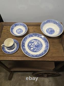 Blue Willow Ceramic Dinner Set Blue White Plates Bowls Cups Saucers Made in USA