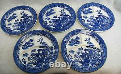 Blue Willow Divided Grill Plates August Hashagen NY Made England Lot of 5 S9662