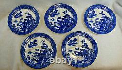 Blue Willow Divided Grill Plates August Hashagen NY Made England Lot of 5 S9662